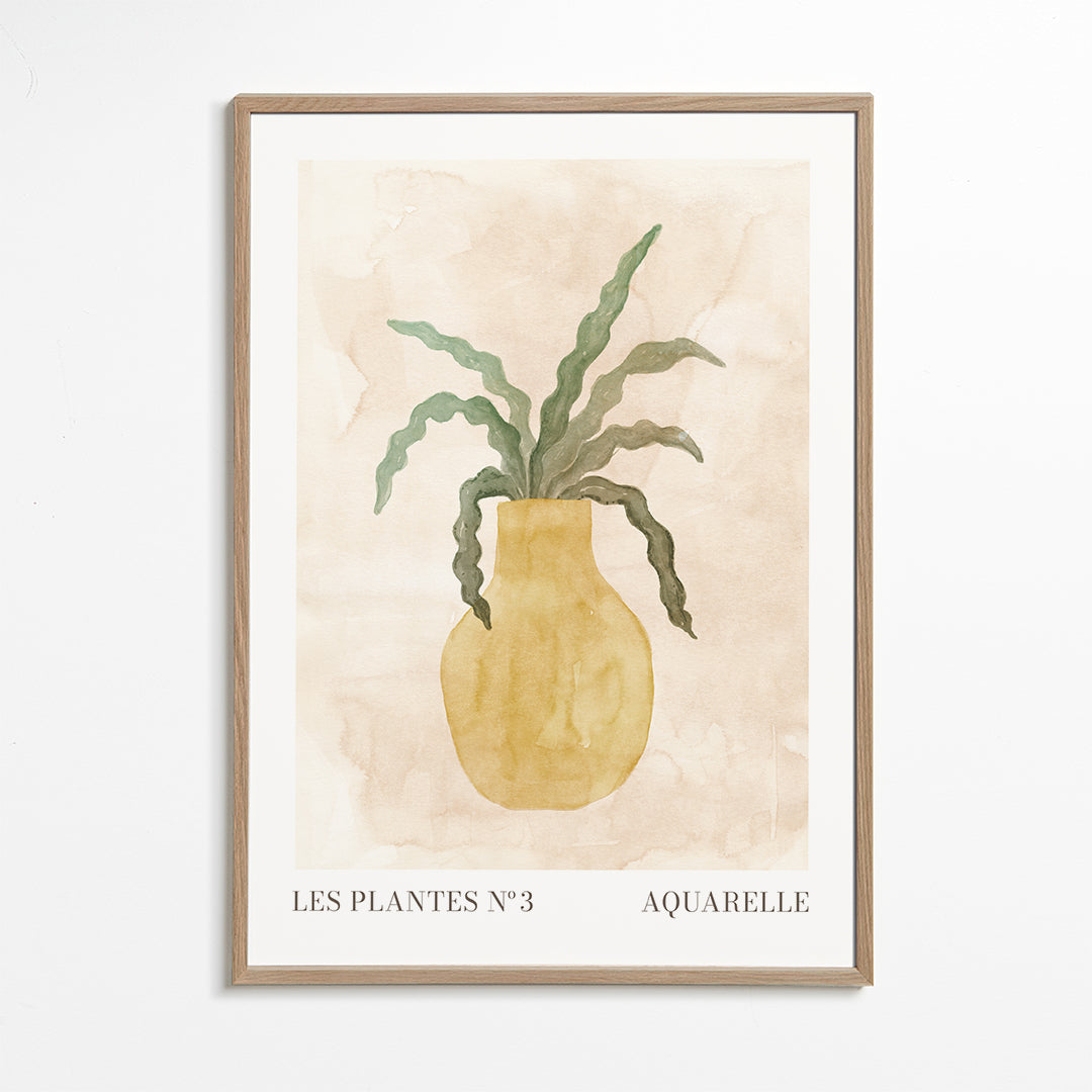 Botanisk plakat: gul vase med bølgede blade