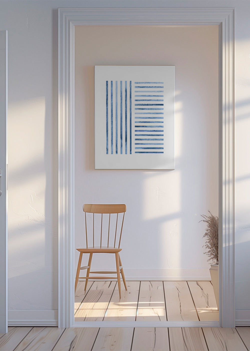 Geometrisk plakat med blå striber