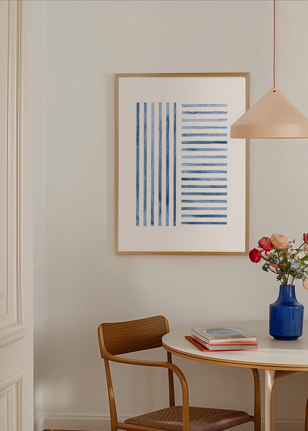 Geometrisk plakat med blå striber