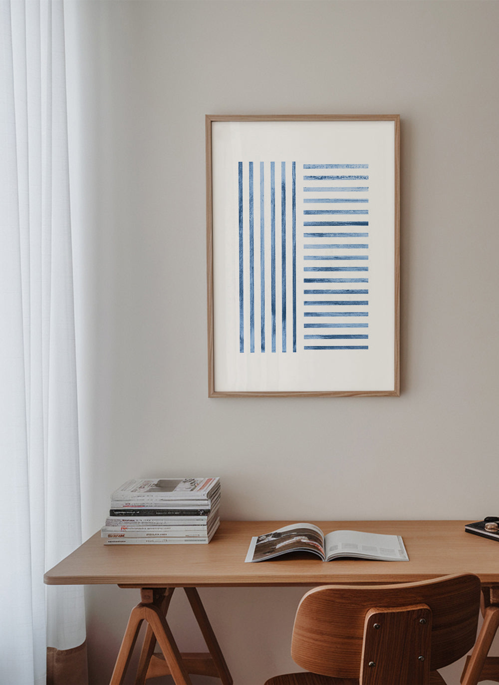 Geometrisk plakat med blå striber