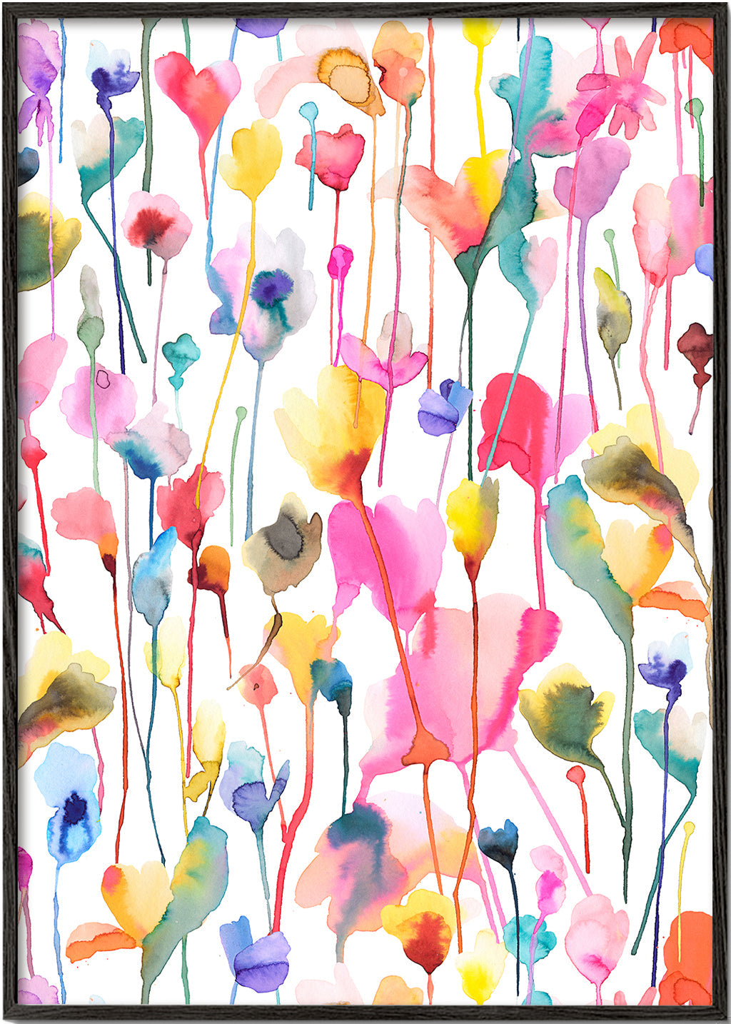 Botanisk akvarelplakat med vilde blomster