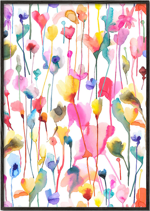 Botanisk akvarelplakat med vilde blomster