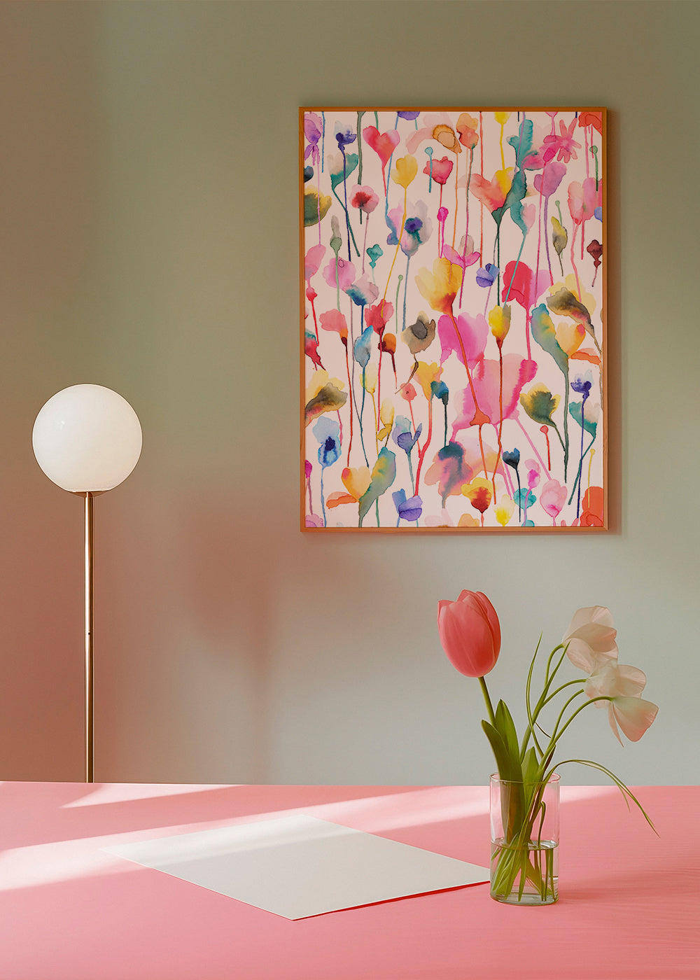 Botanisk akvarelplakat med vilde blomster