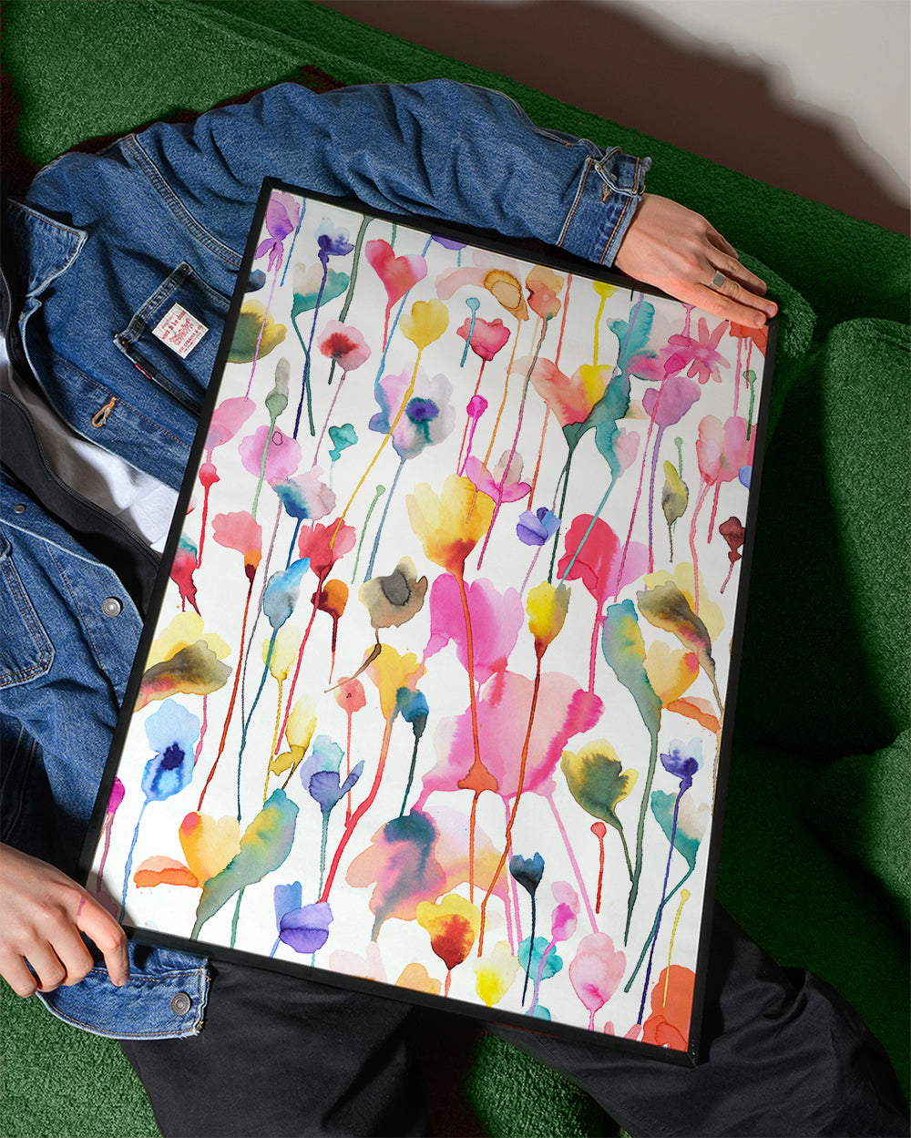 Botanisk akvarelplakat med vilde blomster