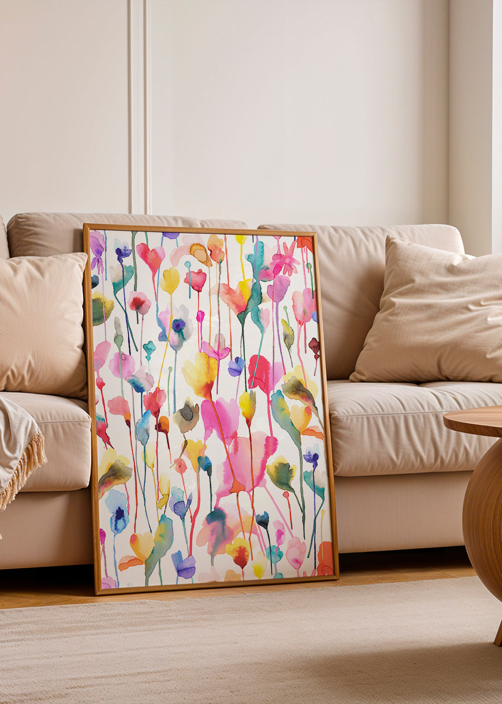 Botanisk akvarelplakat med vilde blomster