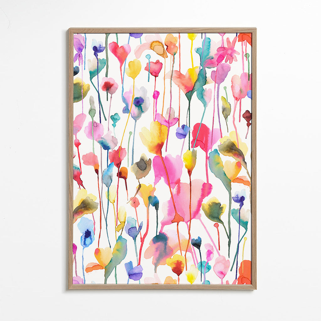 Botanisk akvarelplakat med vilde blomster