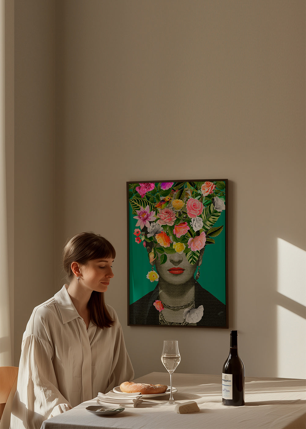Illustration portræt med blomsterkrone
