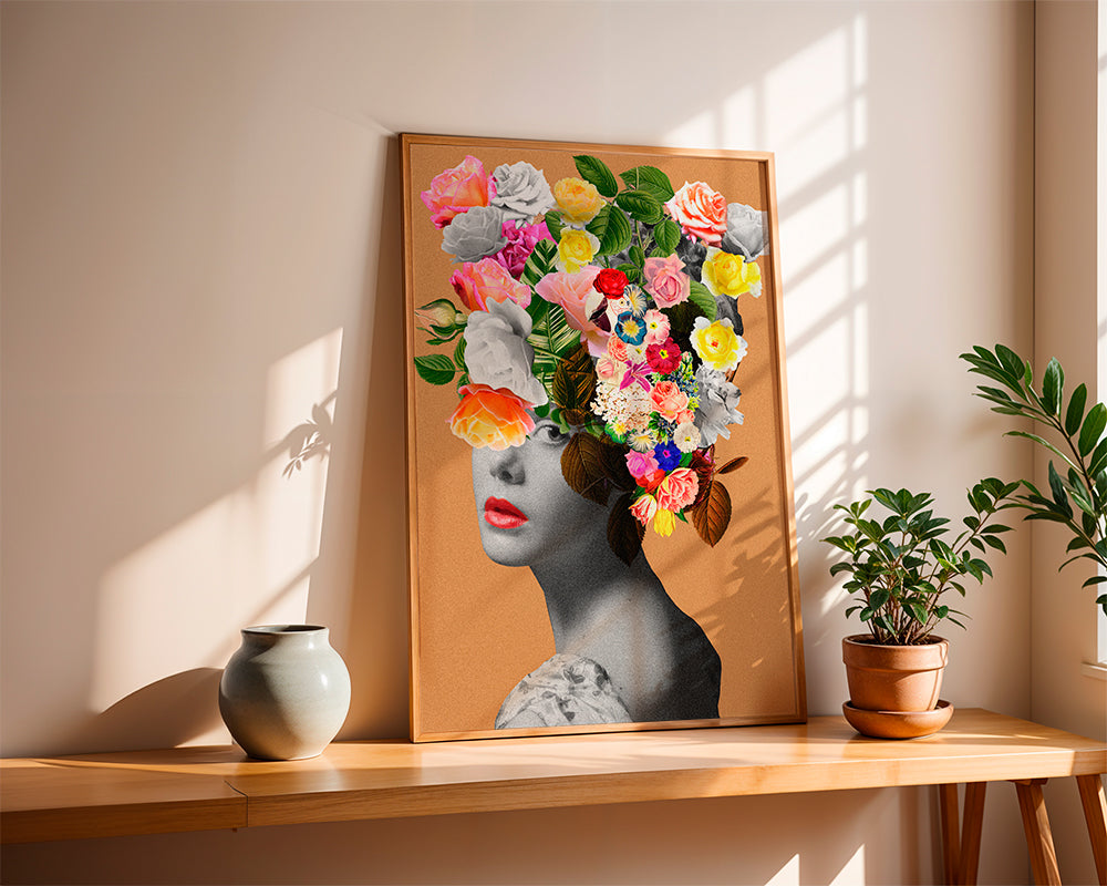Botanisk plakat med blomsterportræt