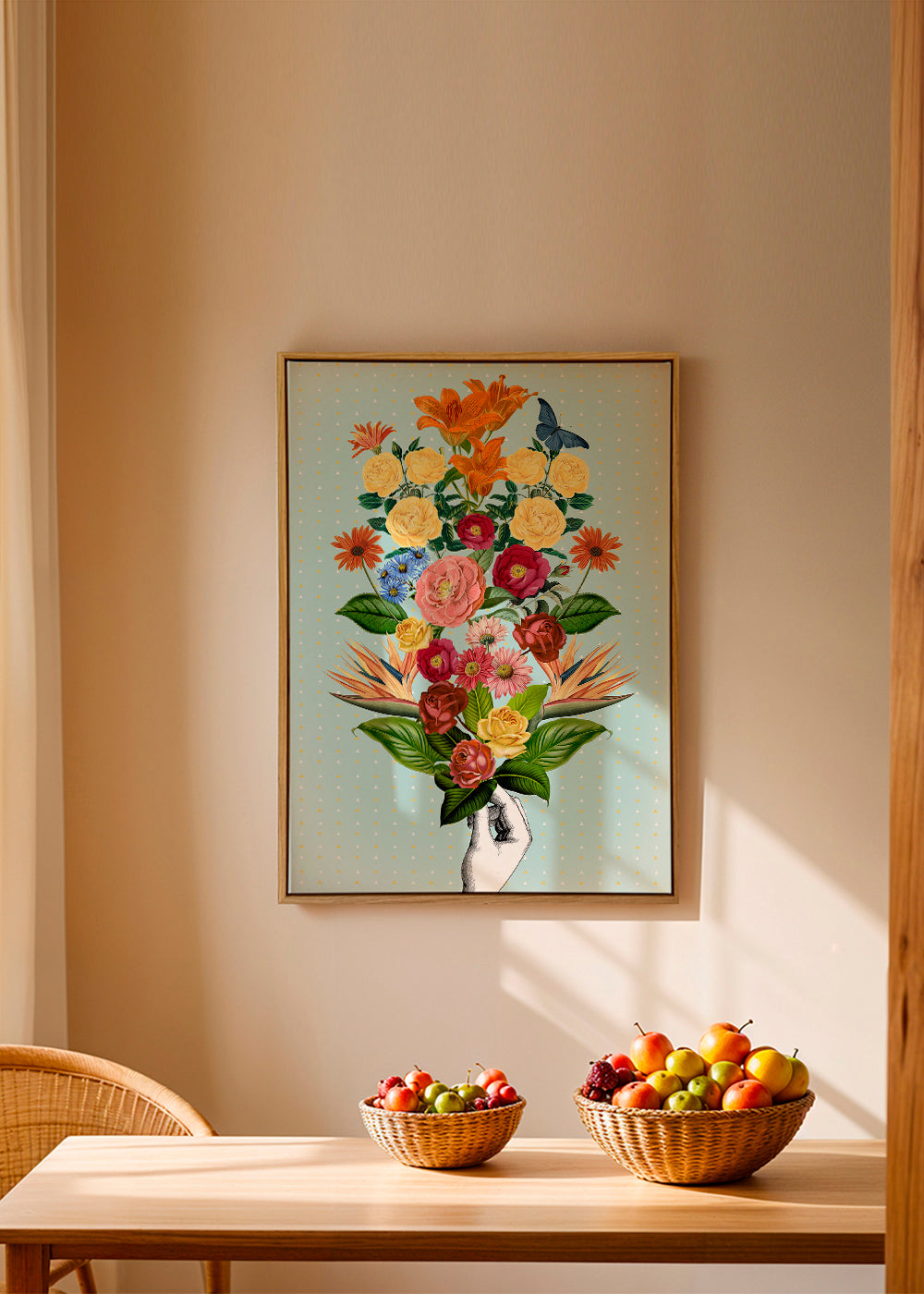 Botanisk plakat farverig buket på blå baggrund