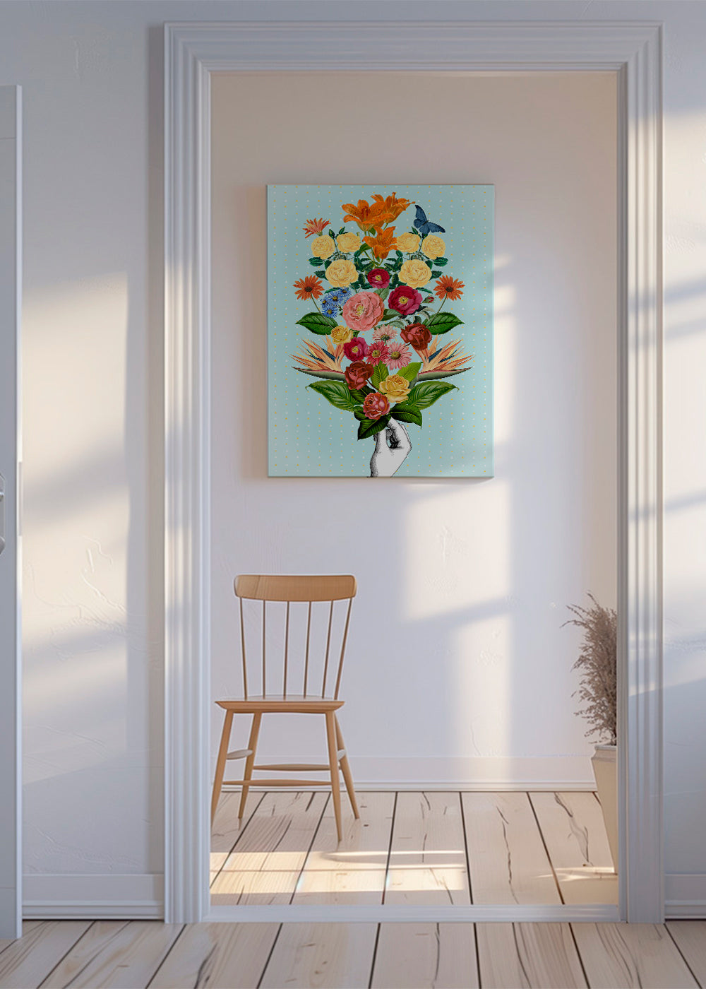 Botanisk plakat farverig buket på blå baggrund