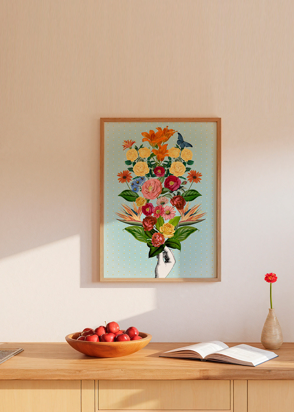 Botanisk plakat farverig buket på blå baggrund