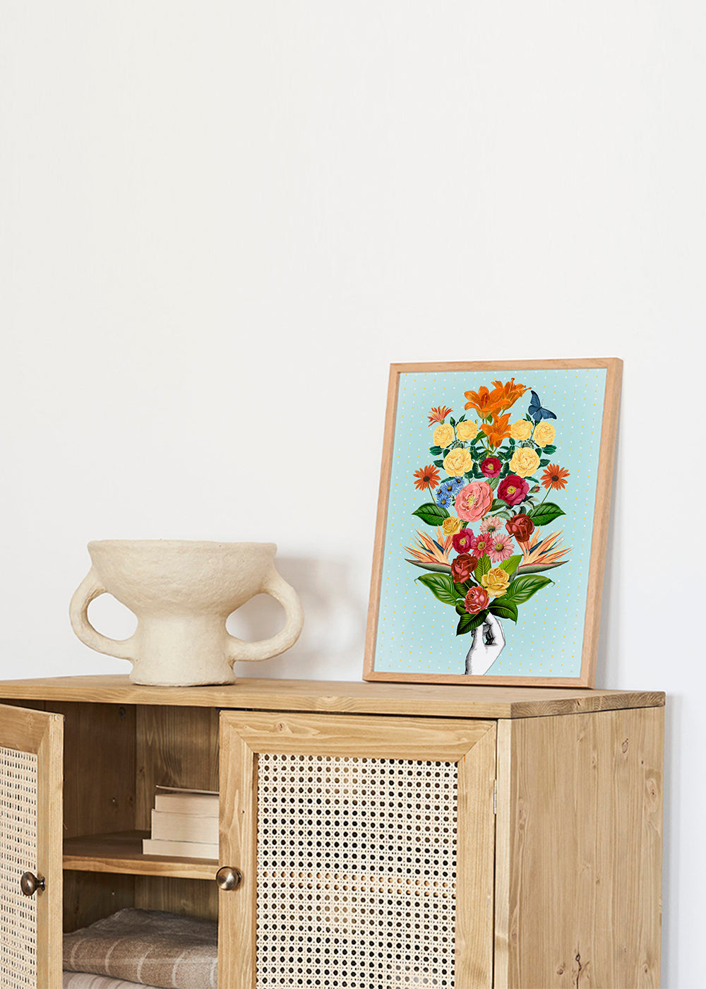 Botanisk plakat farverig buket på blå baggrund