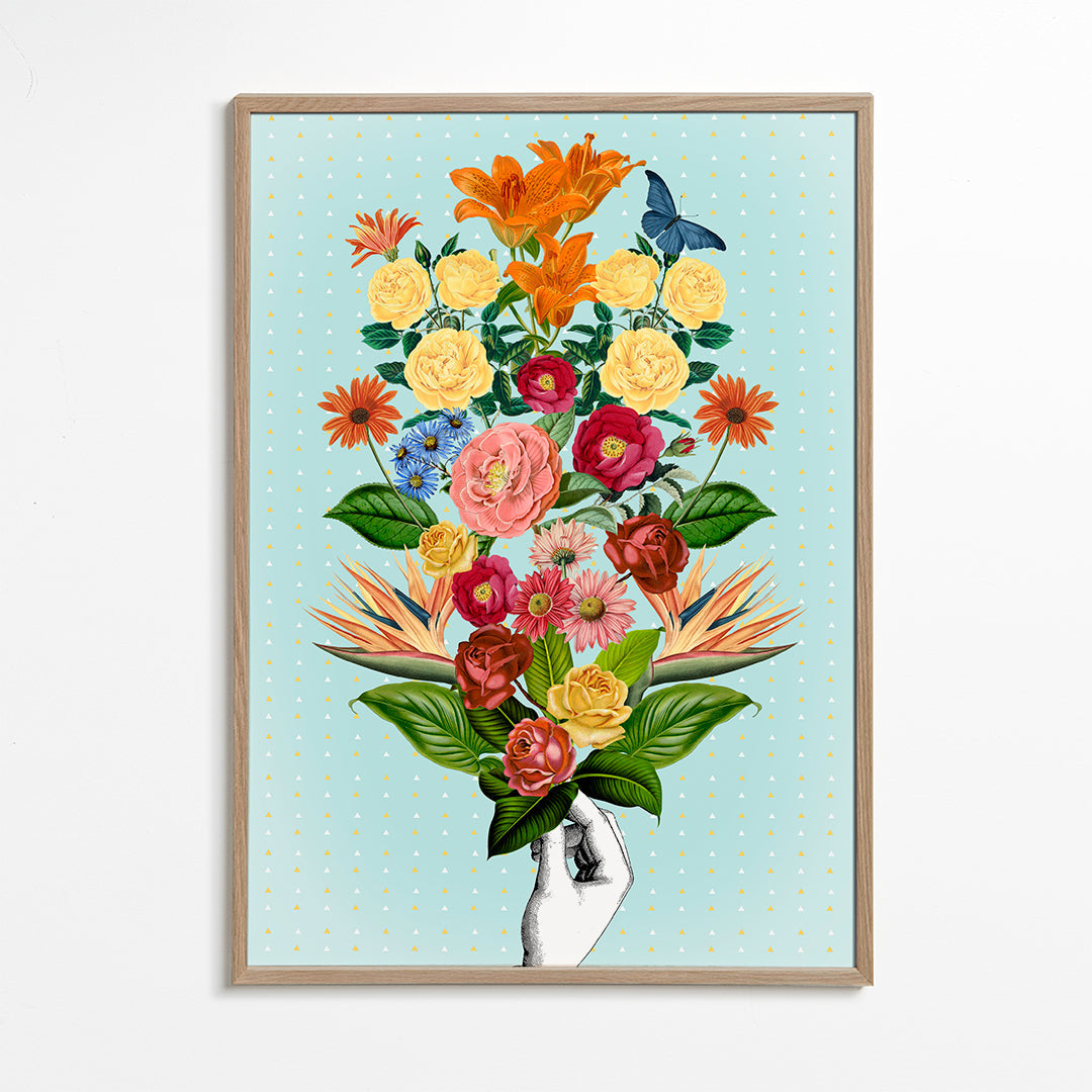 Botanisk plakat farverig buket på blå baggrund