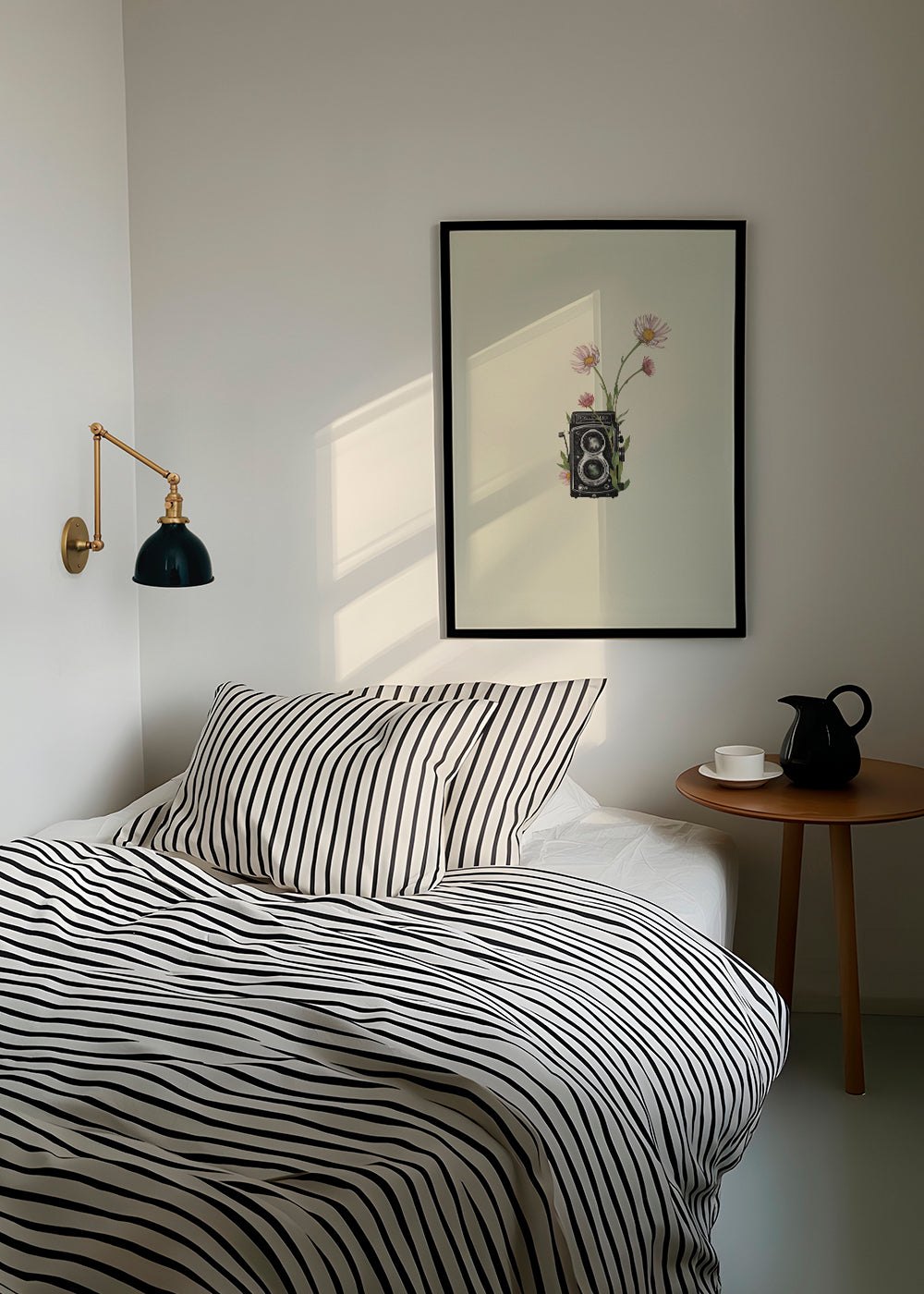 Botanisk plakat med vintage-kamera og tusindfryd