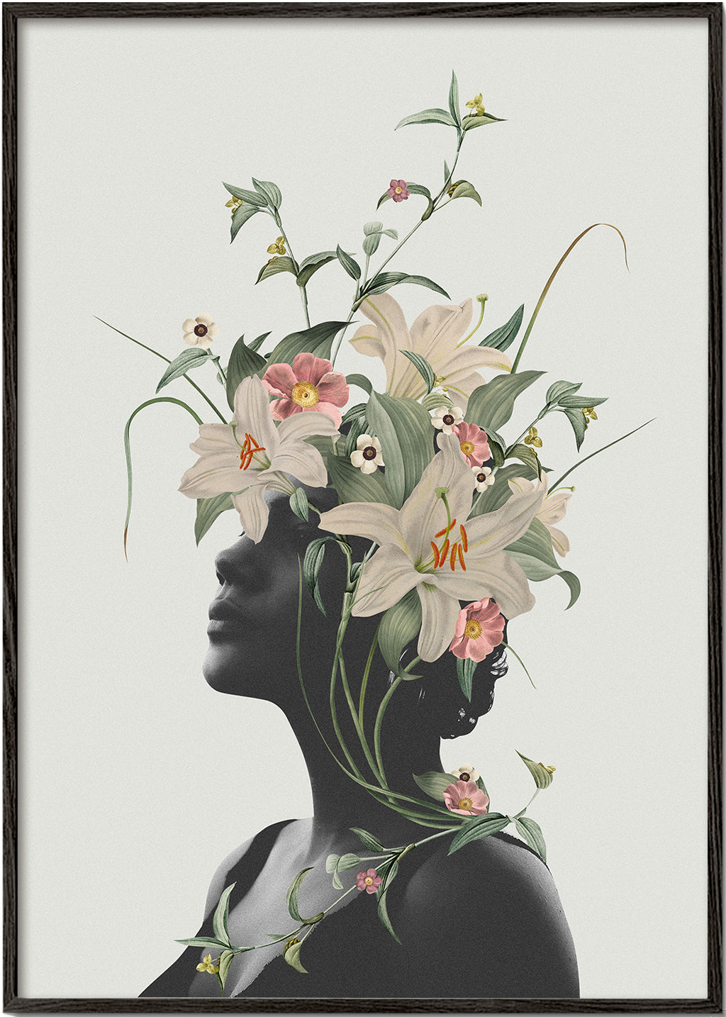 Botanisk plakat med blomster-silhuet
