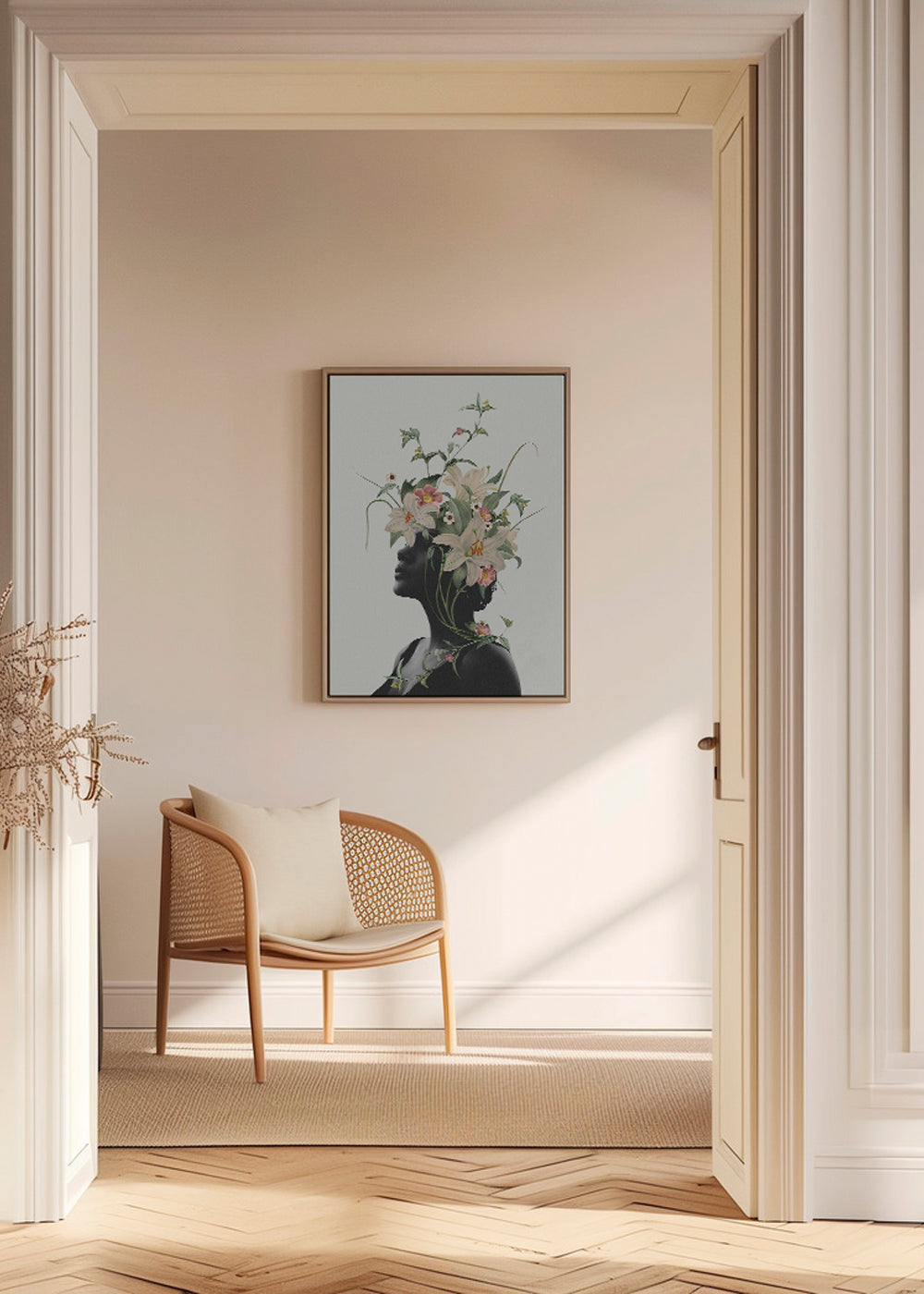 Botanisk plakat med blomster-silhuet