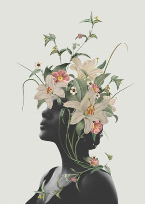 Botanisk plakat med blomster-silhuet
