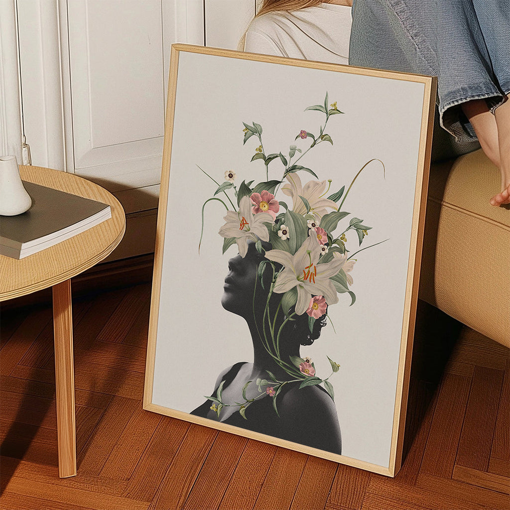 Botanisk plakat med blomster-silhuet