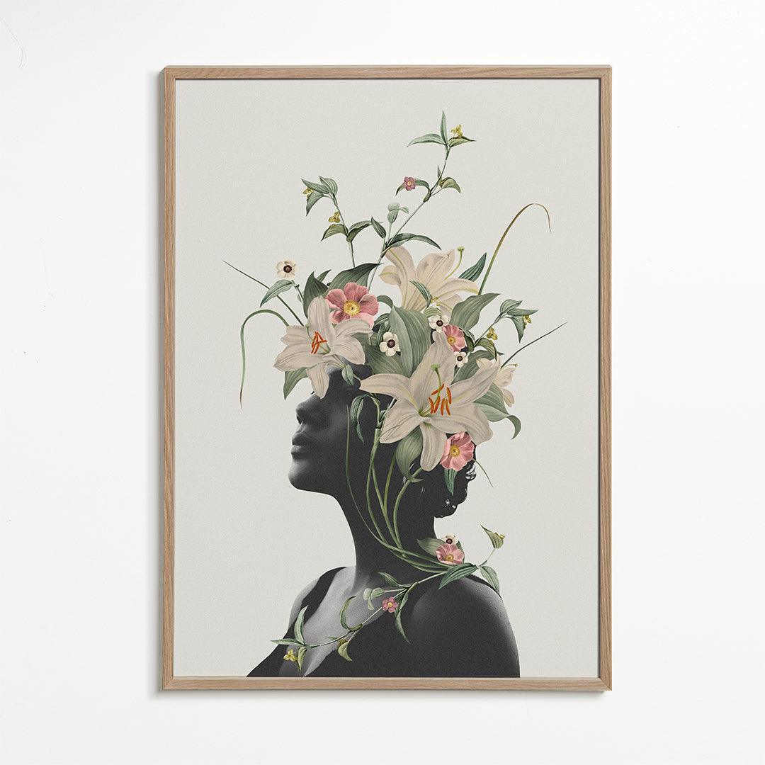 Botanisk plakat med blomster-silhuet