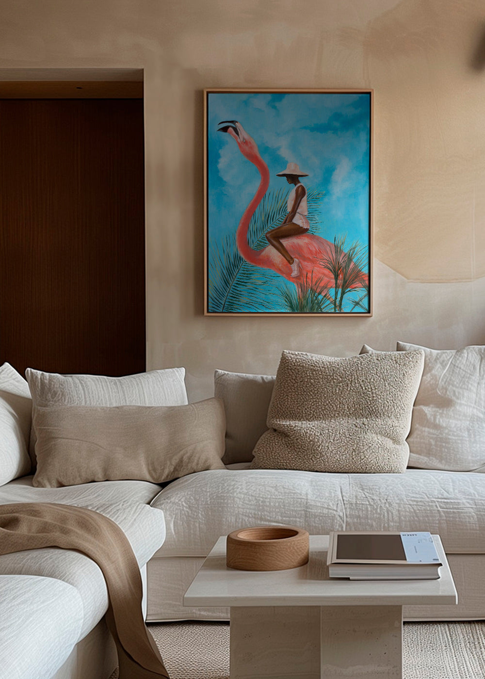 Flamingo kunst med rytter