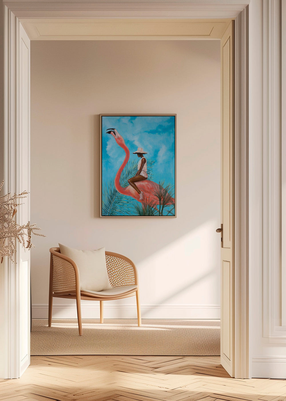 Flamingo kunst med rytter