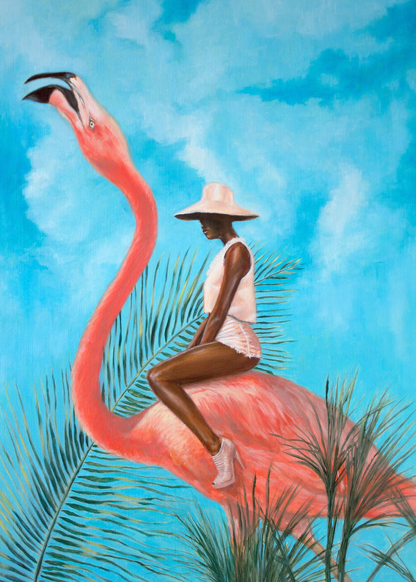 Flamingo kunst med rytter