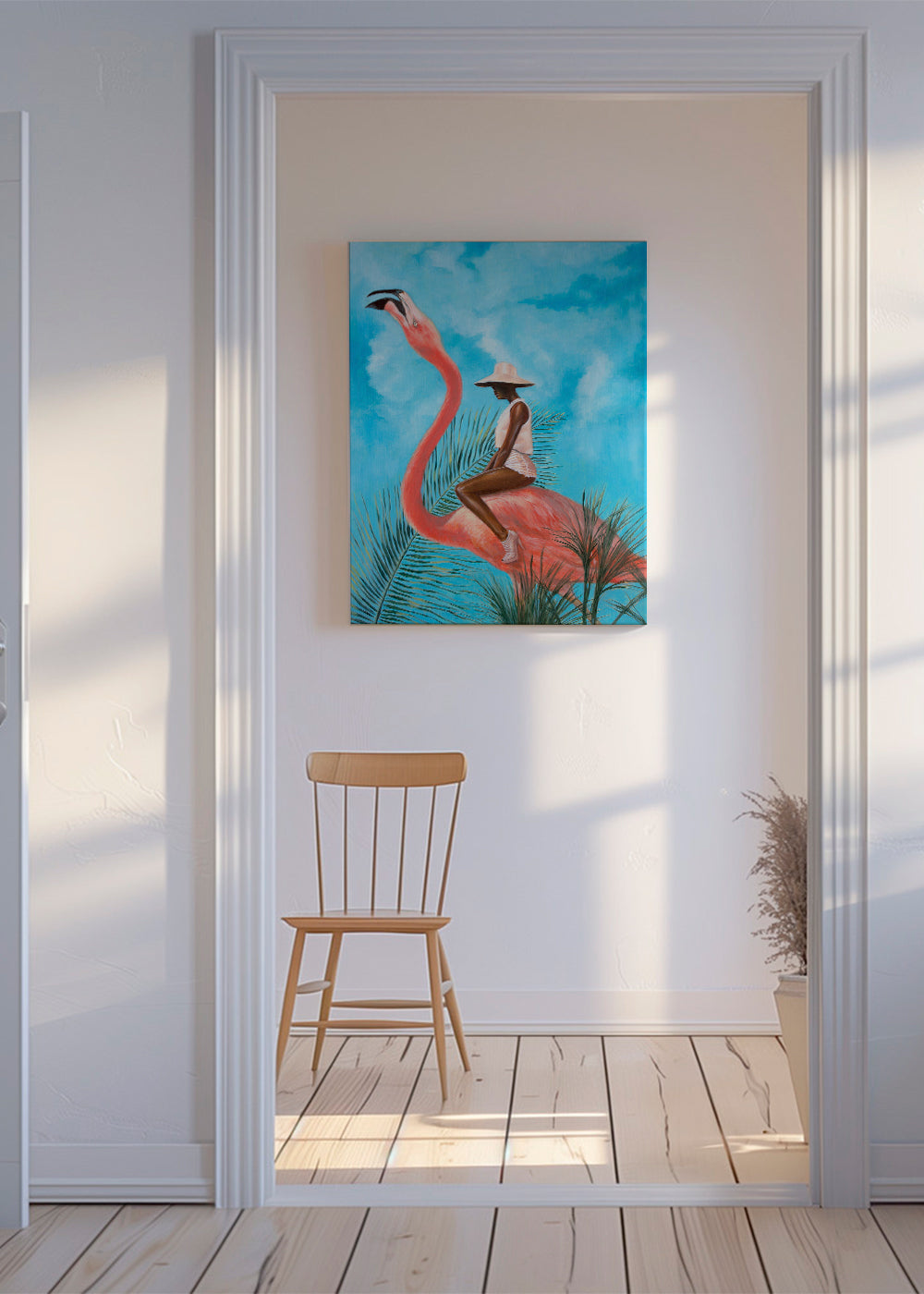 Flamingo kunst med rytter