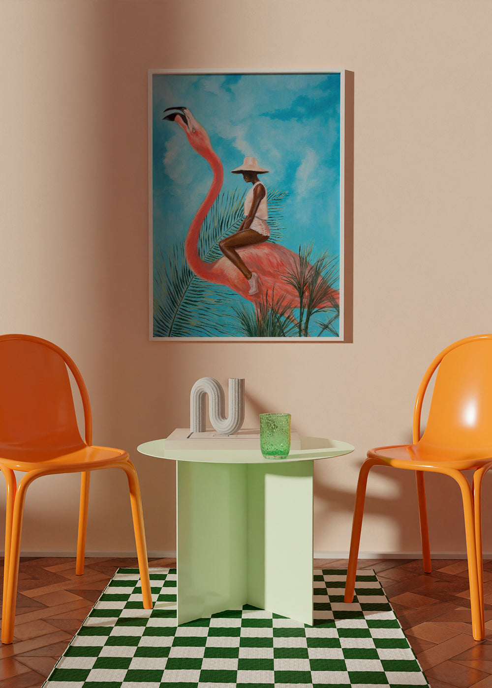 Flamingo kunst med rytter