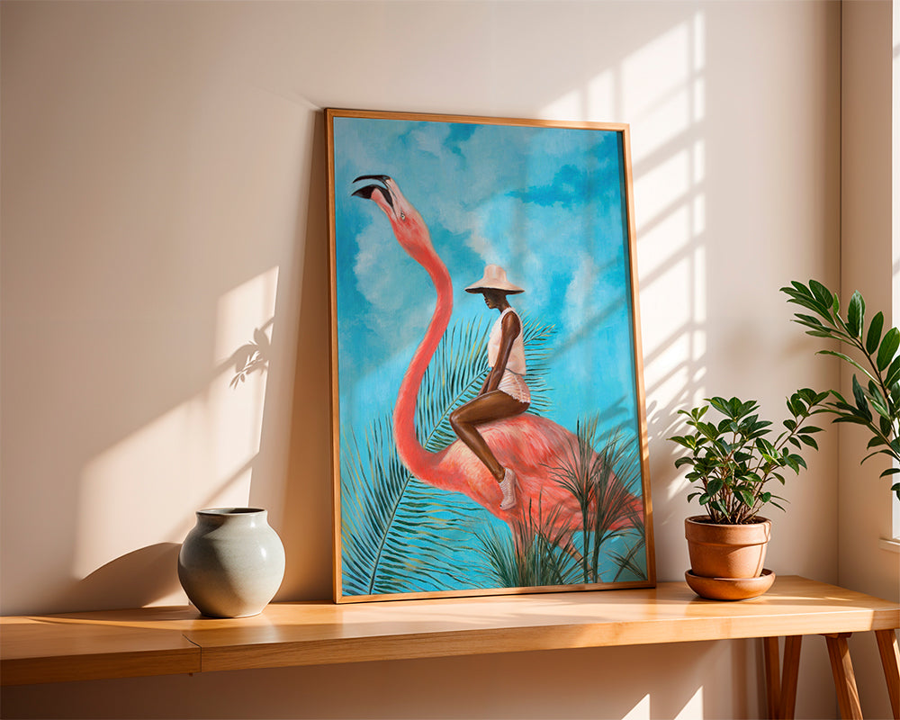 Flamingo kunst med rytter