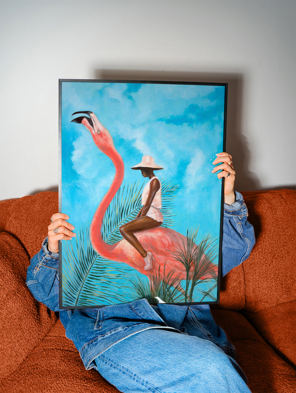 Flamingo kunst med rytter