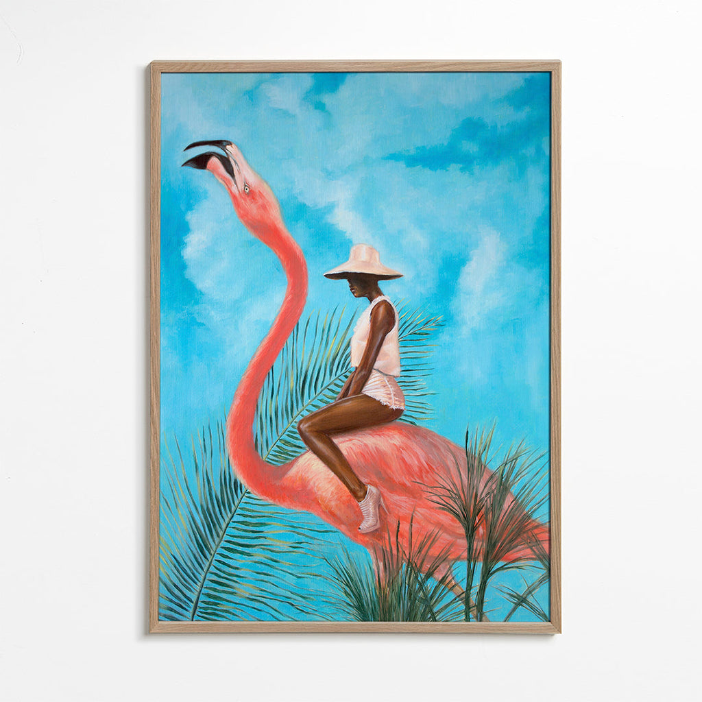 Flamingo kunst med rytter