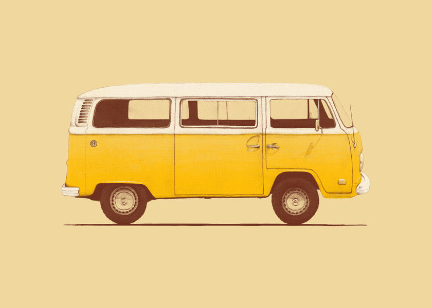 Retro illustration gul varevogn