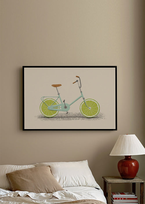 Illustration cykel med lime-hjul