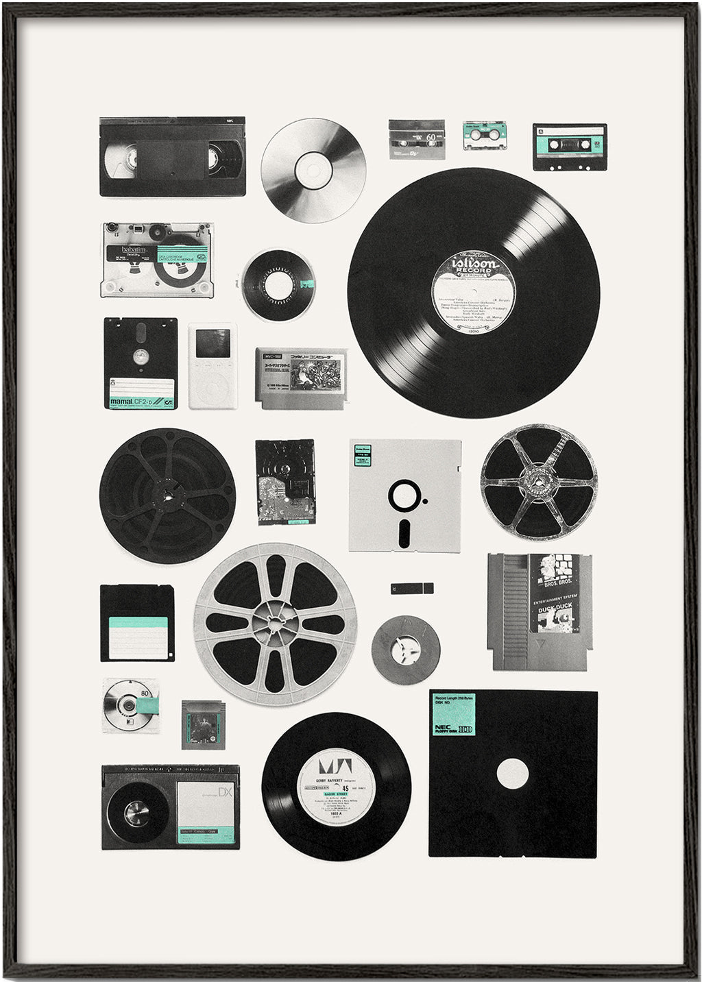 Vintage plakat med musikmedier i collage
