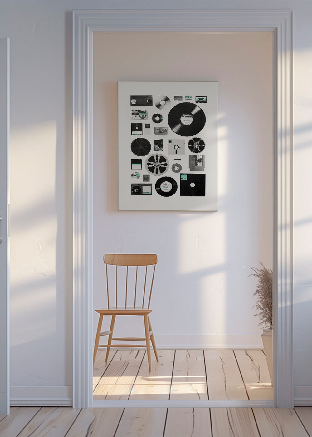 Vintage plakat med musikmedier i collage