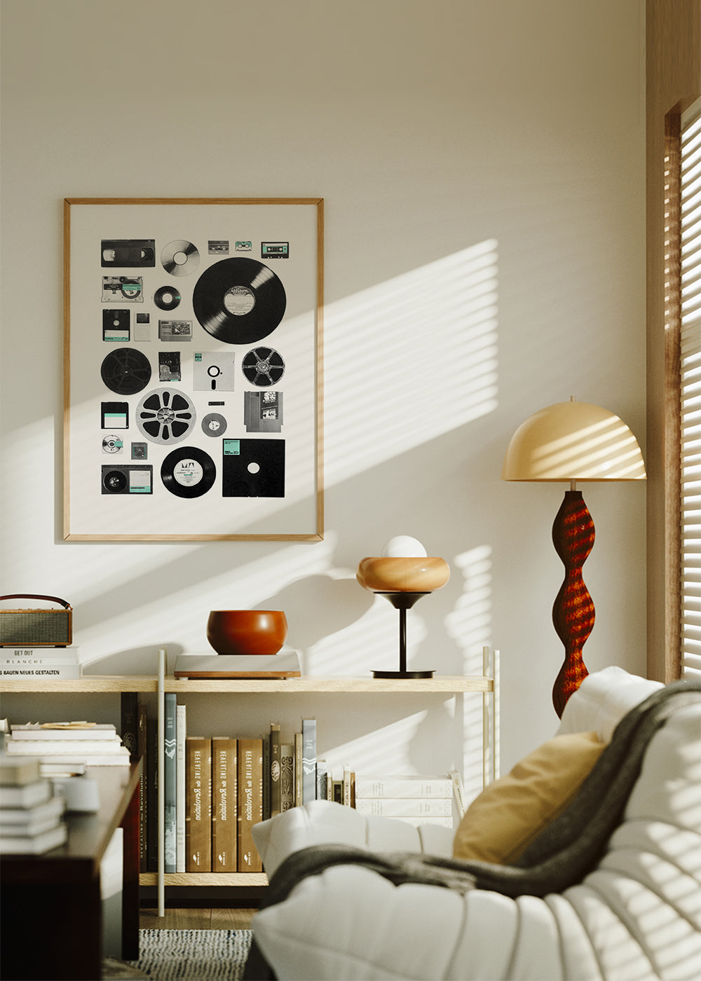 Vintage plakat med musikmedier i collage
