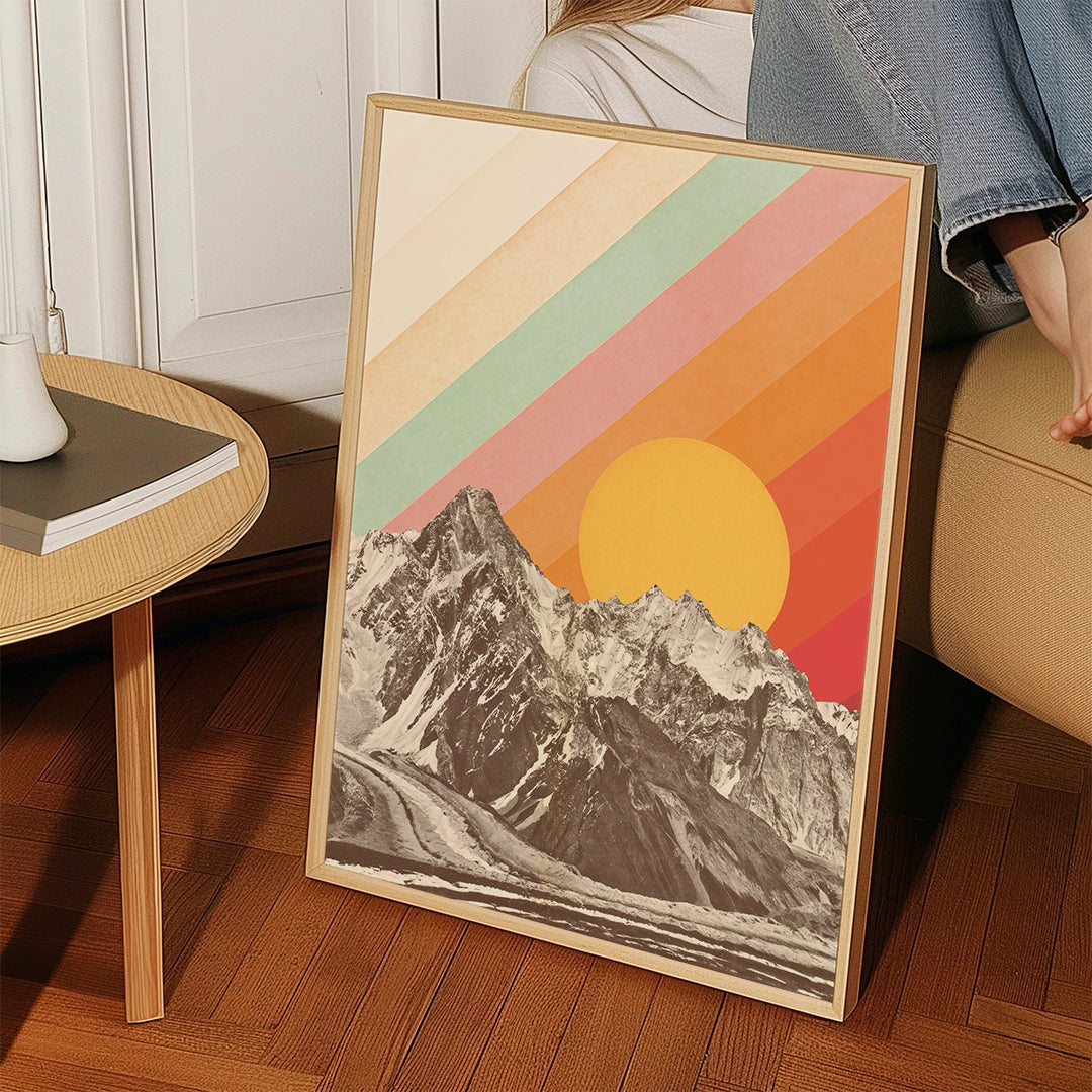 Vintage landskab med geometrisk sol