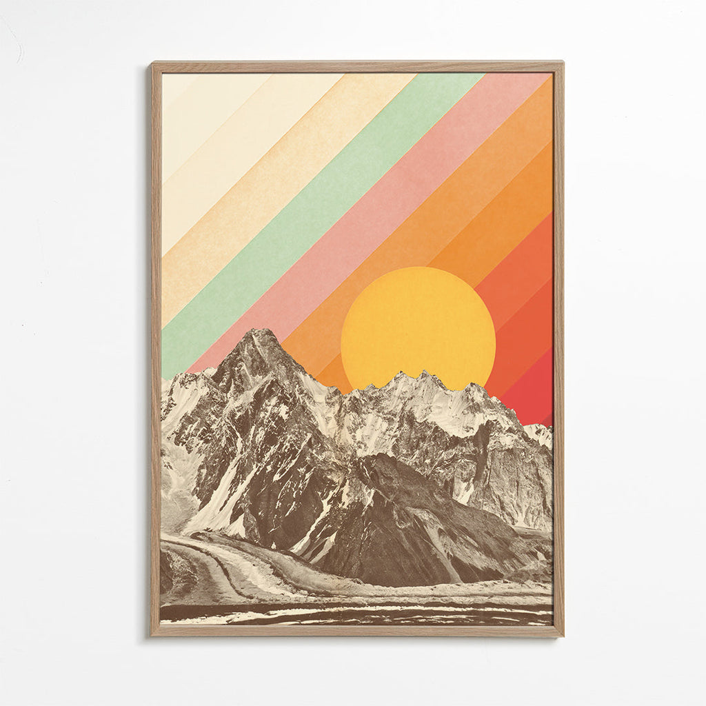 Vintage landskab med geometrisk sol