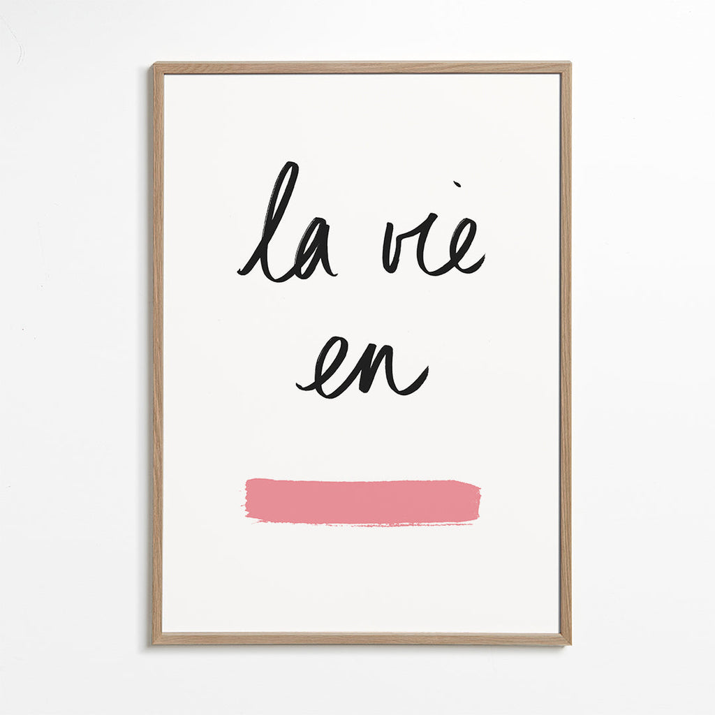Illustration La vie en med lyserød penselstrøg