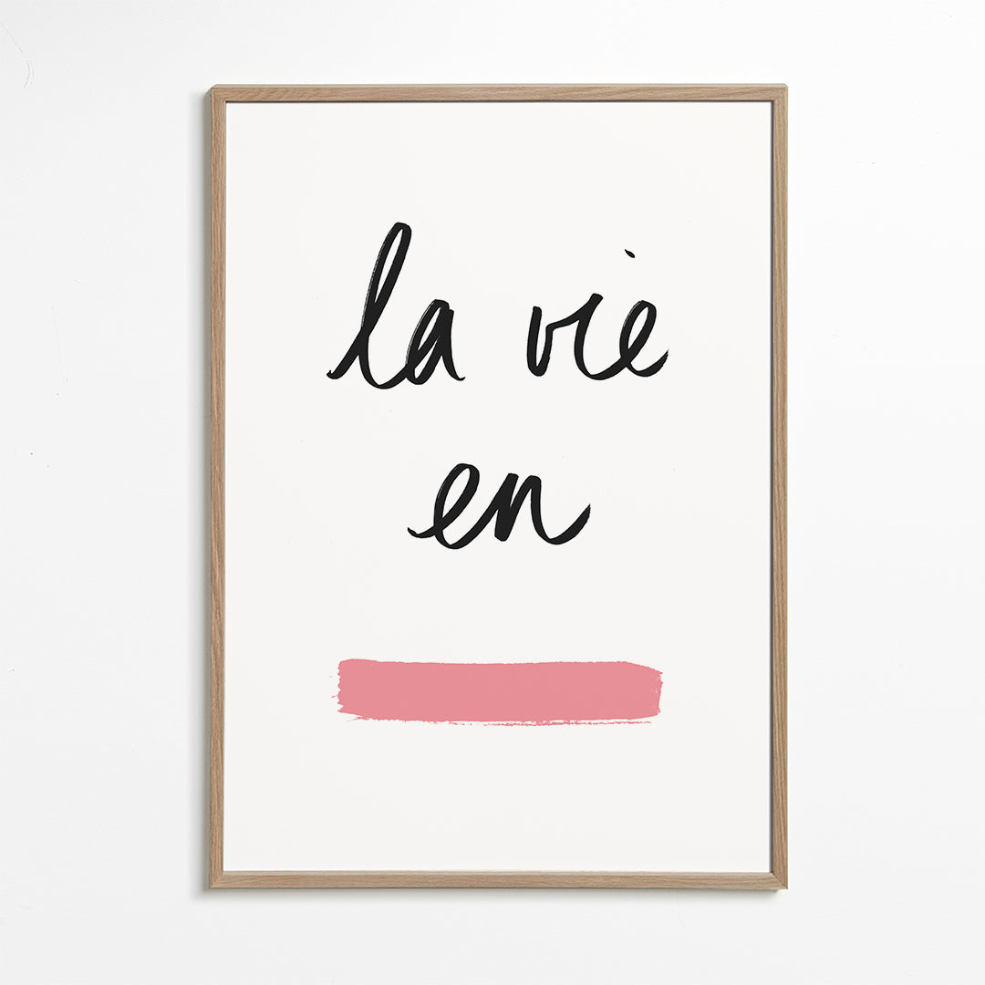 Illustration La vie en med lyserød penselstrøg
