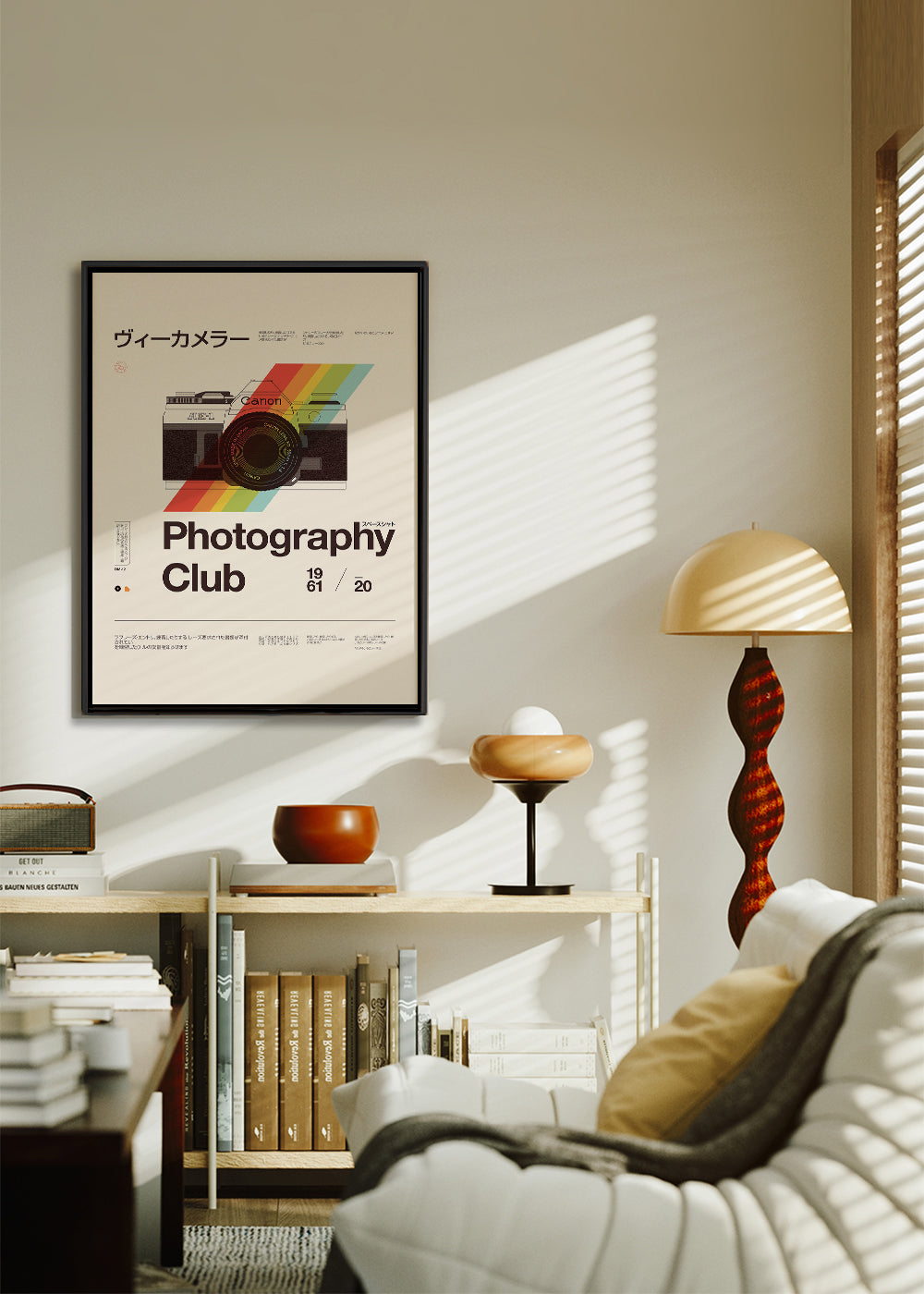 Vintage plakat Retro kamera med farverige striber
