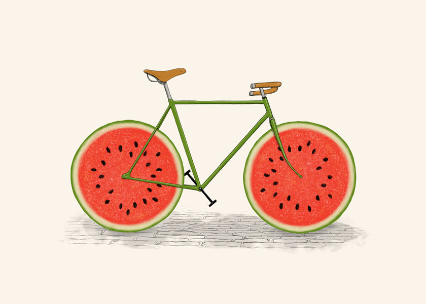 Køkkenkunst med cykel og vandmelonhjul