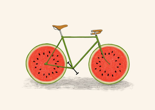 Køkkenkunst med cykel og vandmelonhjul