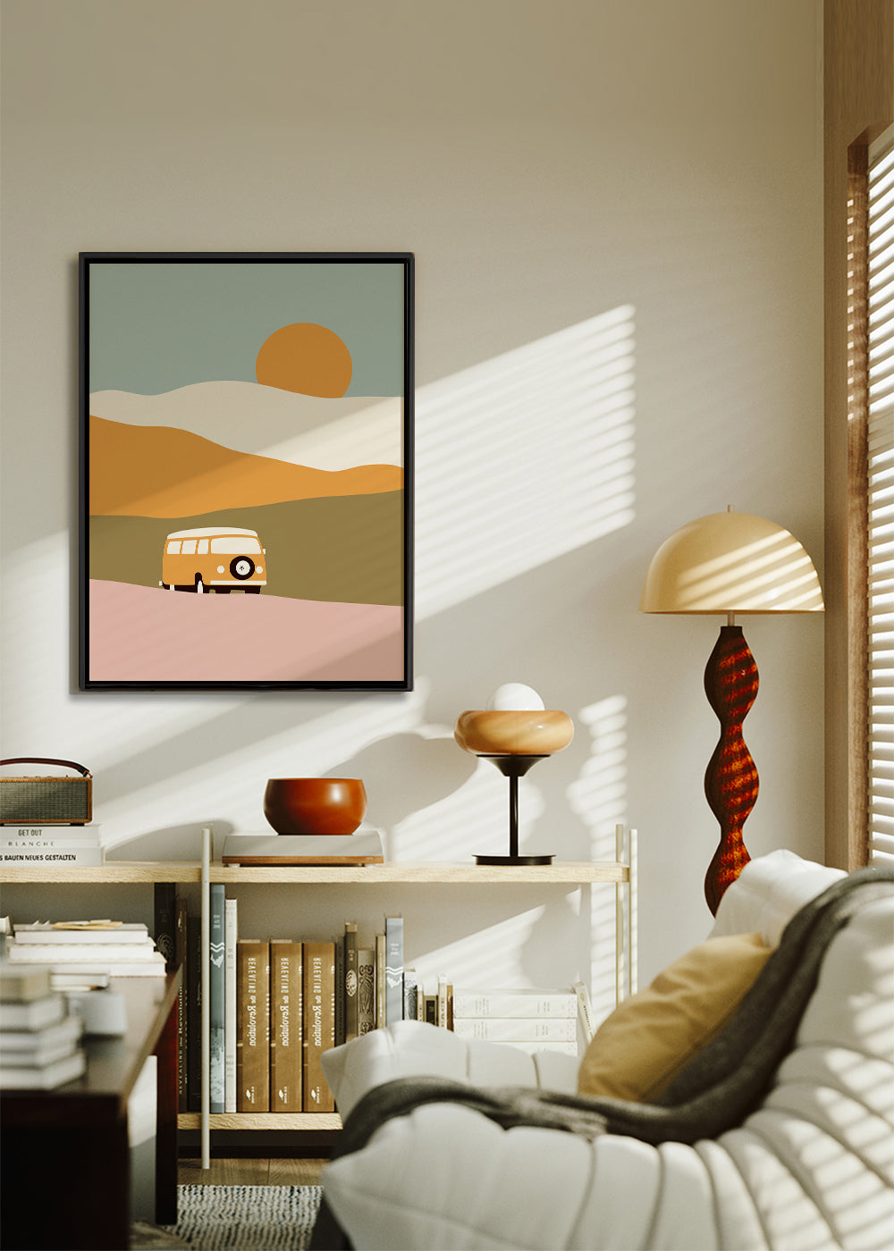 Minimalistisk van-plakat med sol