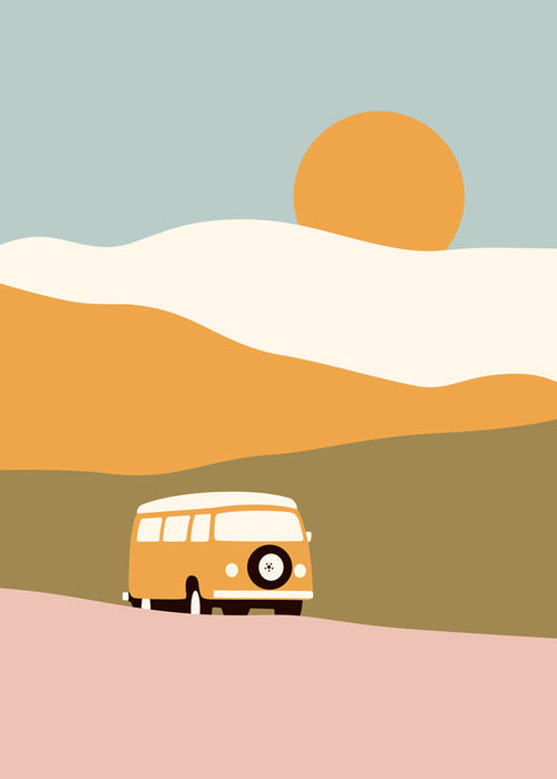 Minimalistisk van-plakat med sol