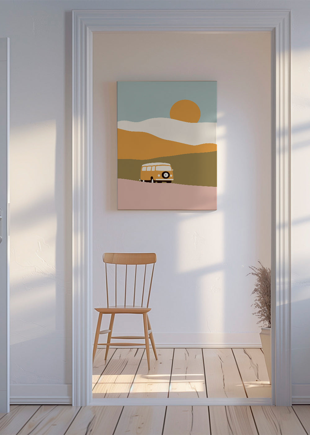 Minimalistisk van-plakat med sol