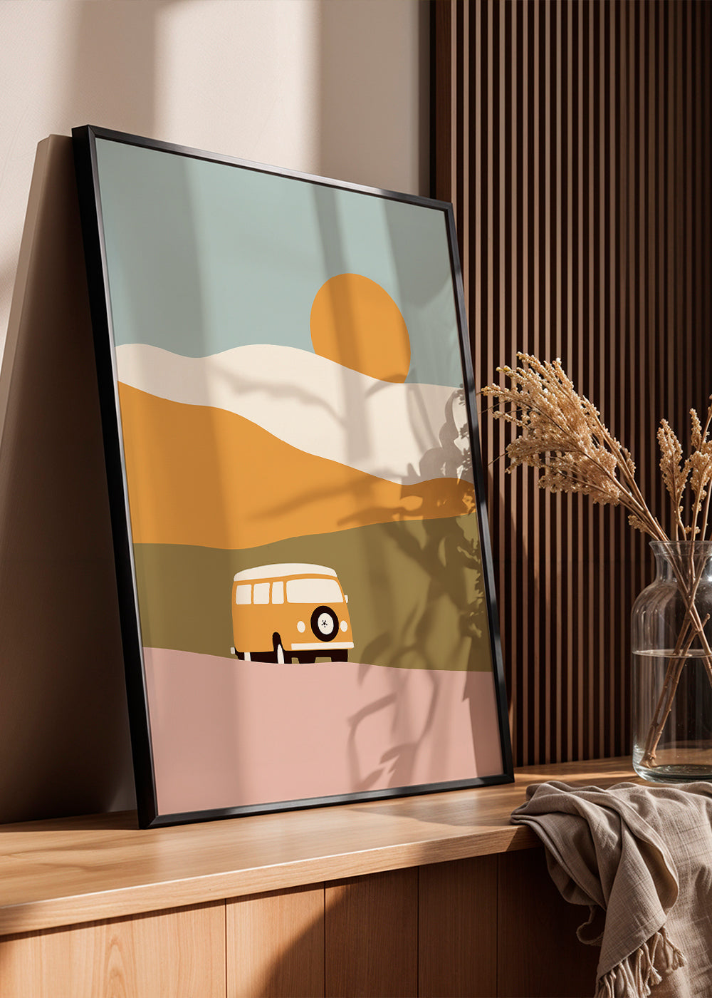 Minimalistisk van-plakat med sol