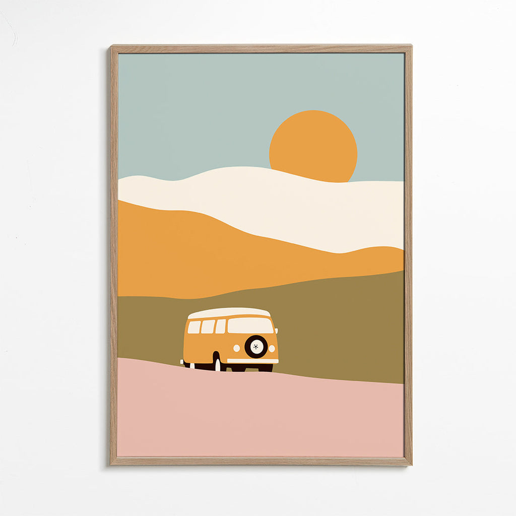 Minimalistisk van-plakat med sol