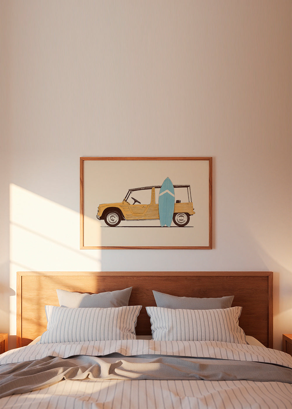Vintage plakat med bil og surfbræt