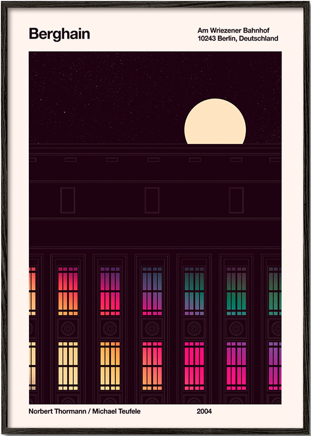 Byplakat med oplyst facade